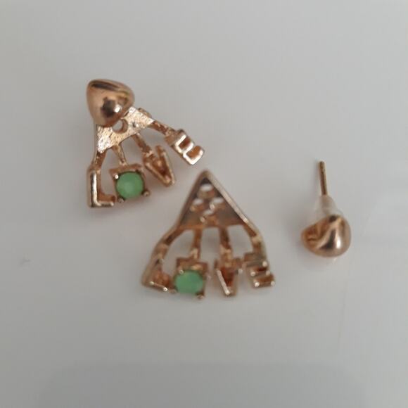 2- in-1 Heart Love Earrings Gold Green Lobe Cuff - Picture 7 of 9